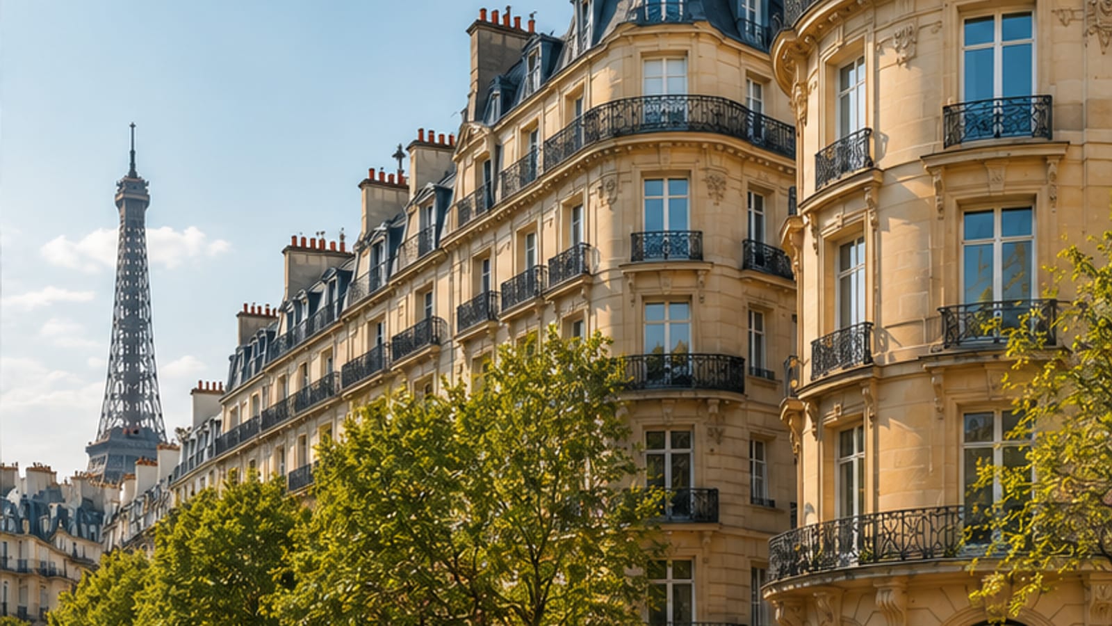 Immeuble haussmannien et Tour Eiffel à Paris 16e