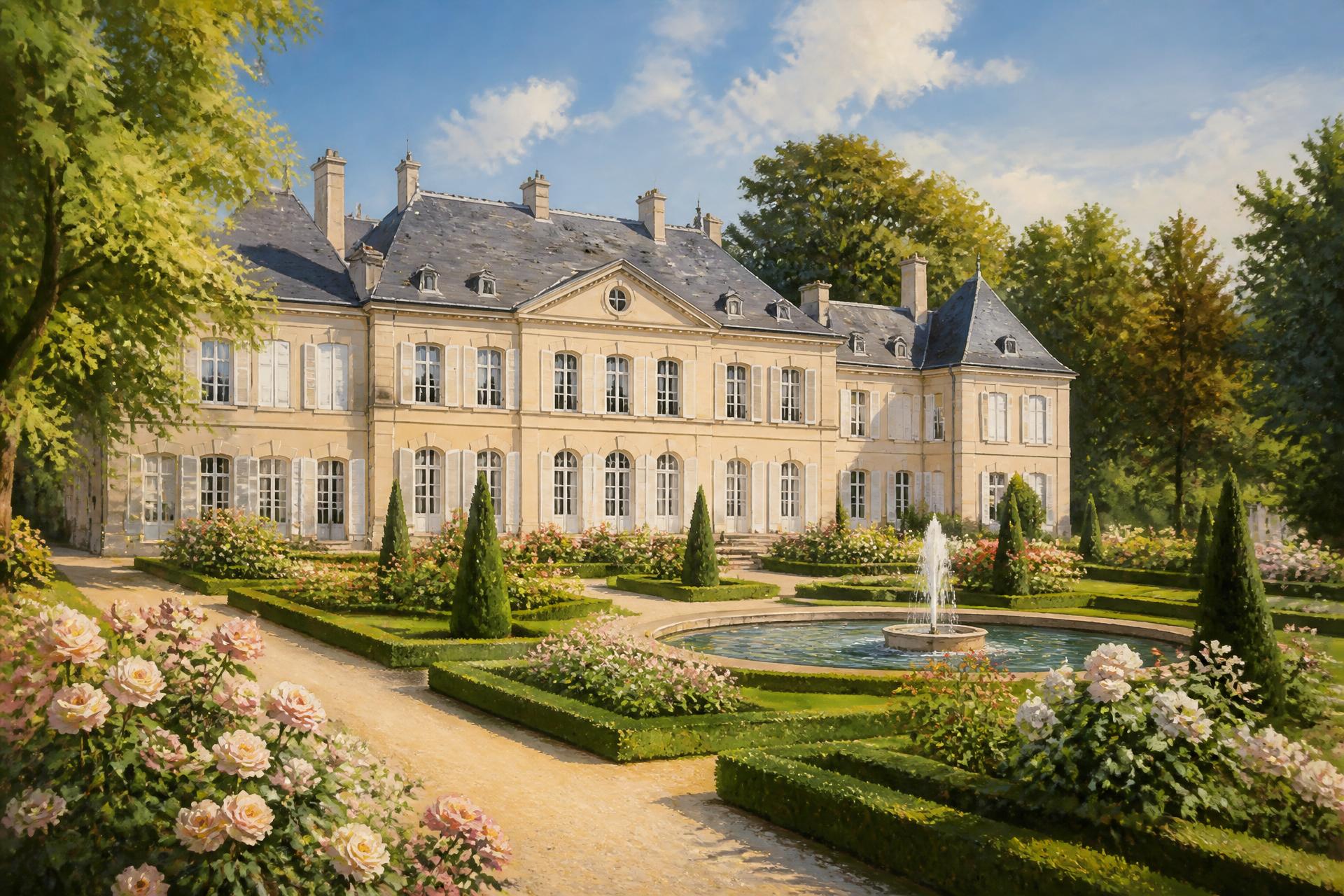 Vue aérienne de Rueil-Malmaison au coucher du soleil, Seine et Château de Malmaison