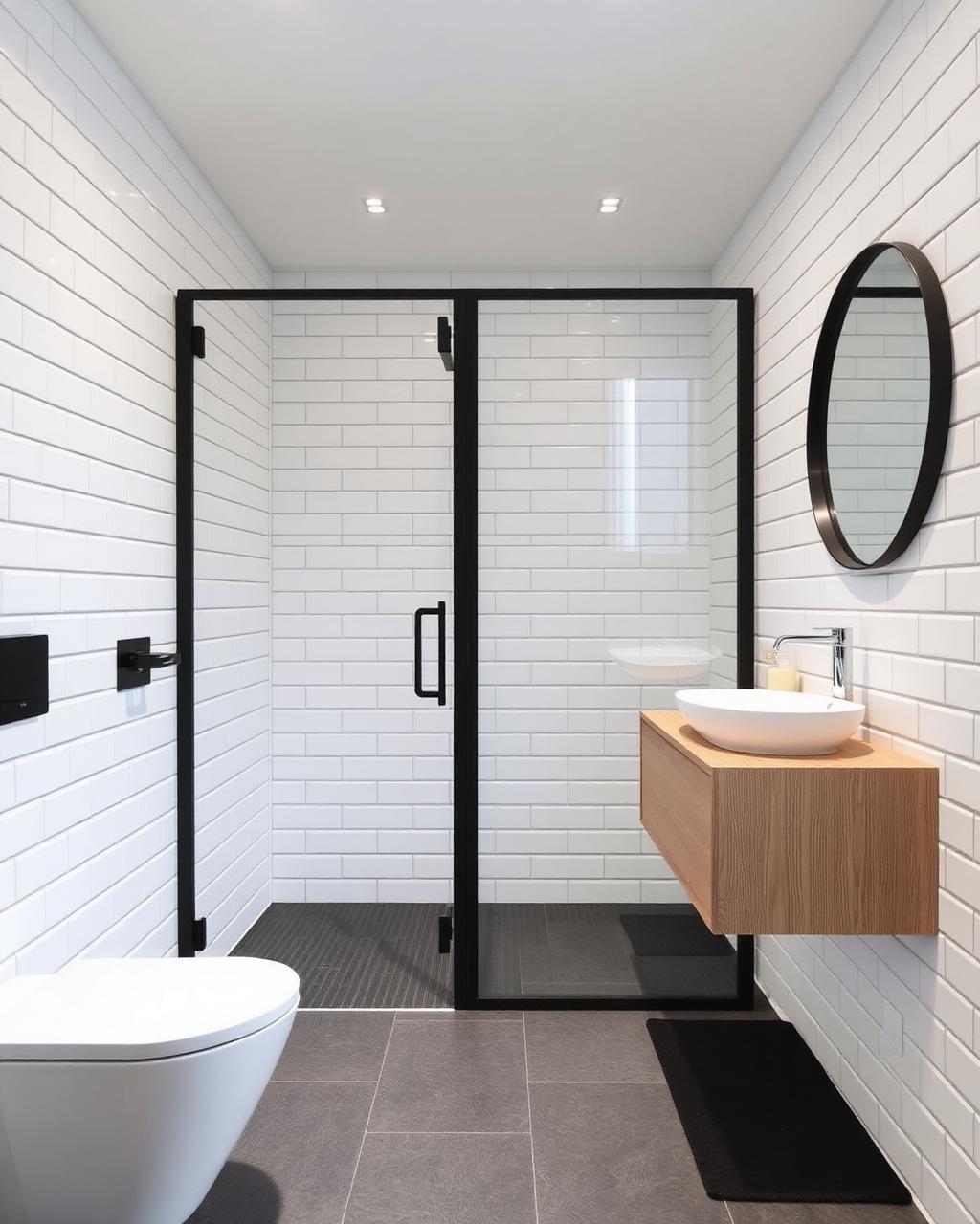 Salle de bain contemporaine faïence métro à Issy-les-Moulineaux