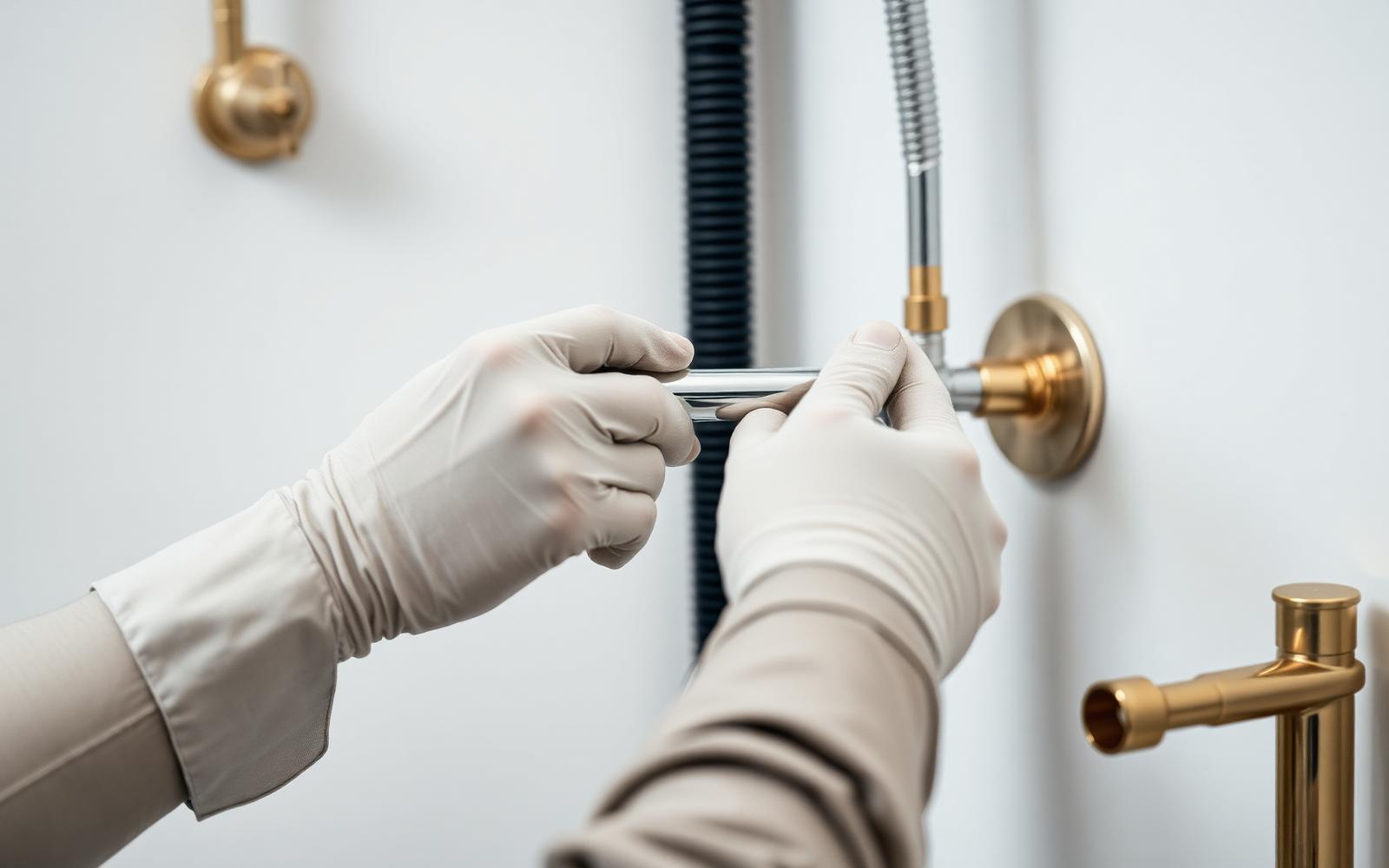 Plombier qualifié installant la plomberie d'une salle de bain haut de gamme