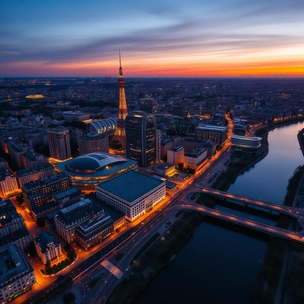 Vue de Courbevoie et La Défense au crépuscule