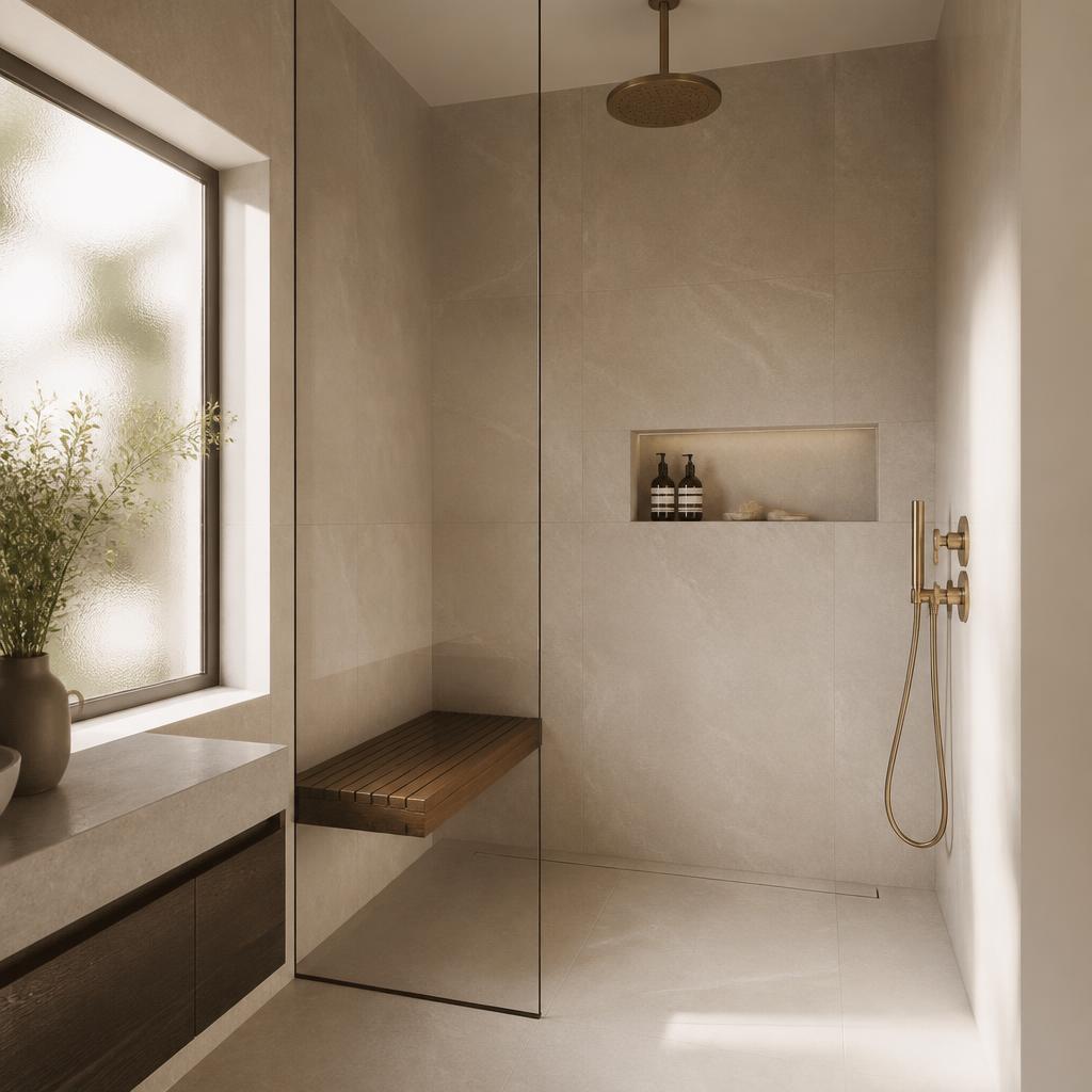 Salle de bain avec grande douche italienne dans une maison à Saint-Cloud