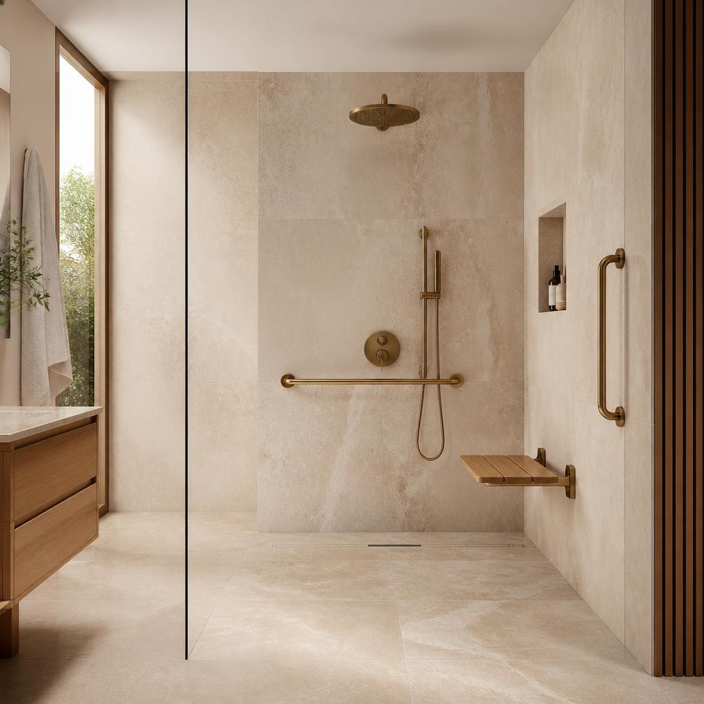 Douche de plain-pied accessible avec barres d'appui à Suresnes